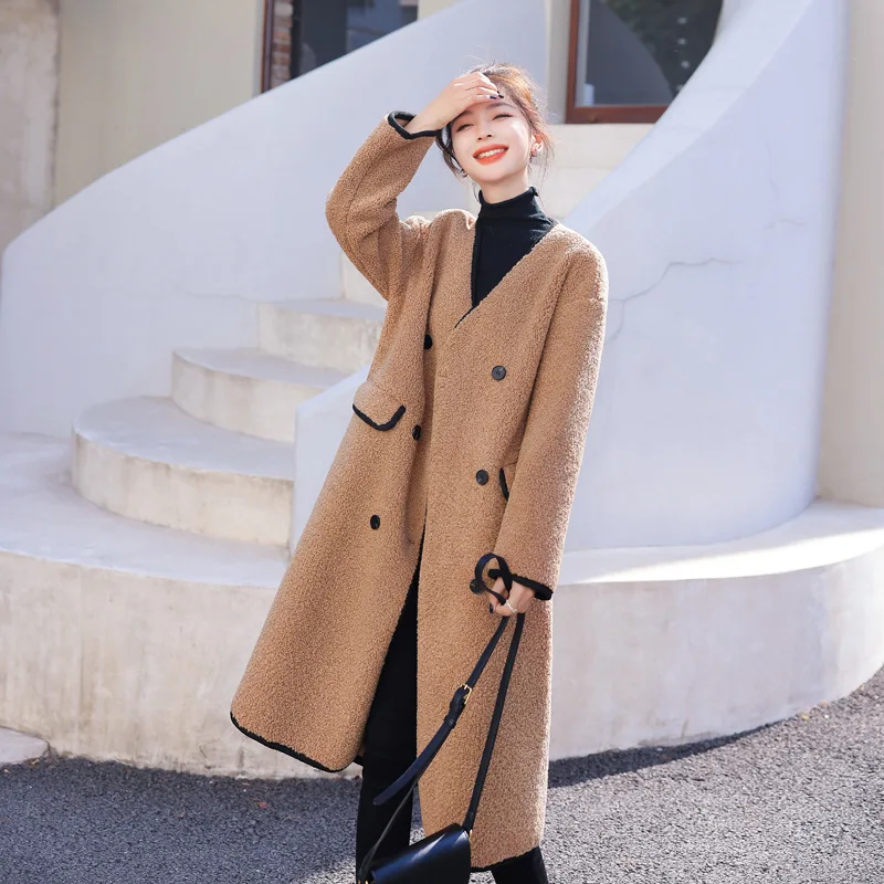 Imitation lamb's wool long coat grain fluff coat women's clothing