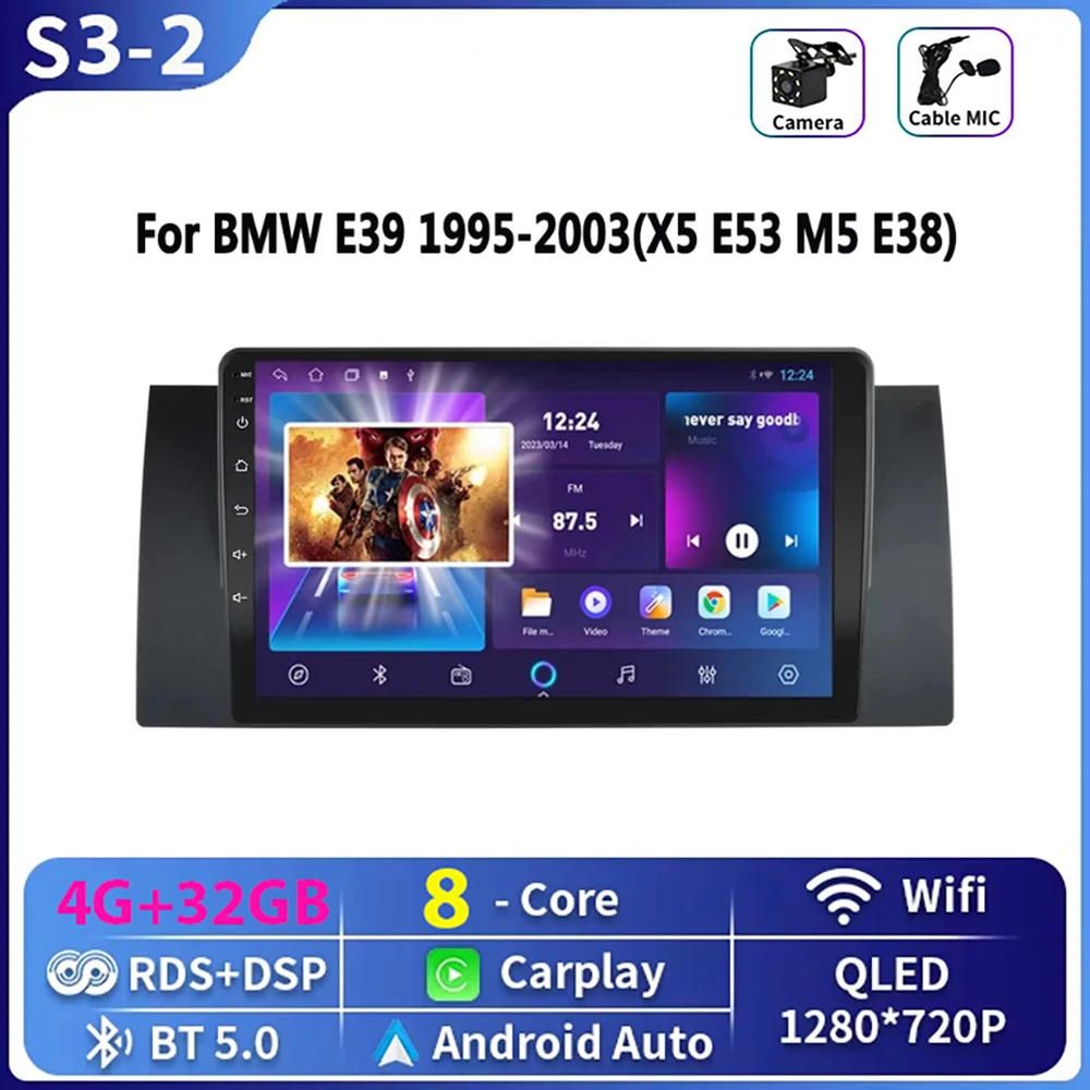 

Автомобильный радиоприемник Android 15, мультимедийный видеоплеер для BMW 5 E39 E53 X5 1995-2001 2002 2003 2004 2005 2006, навигация GPS 2Din