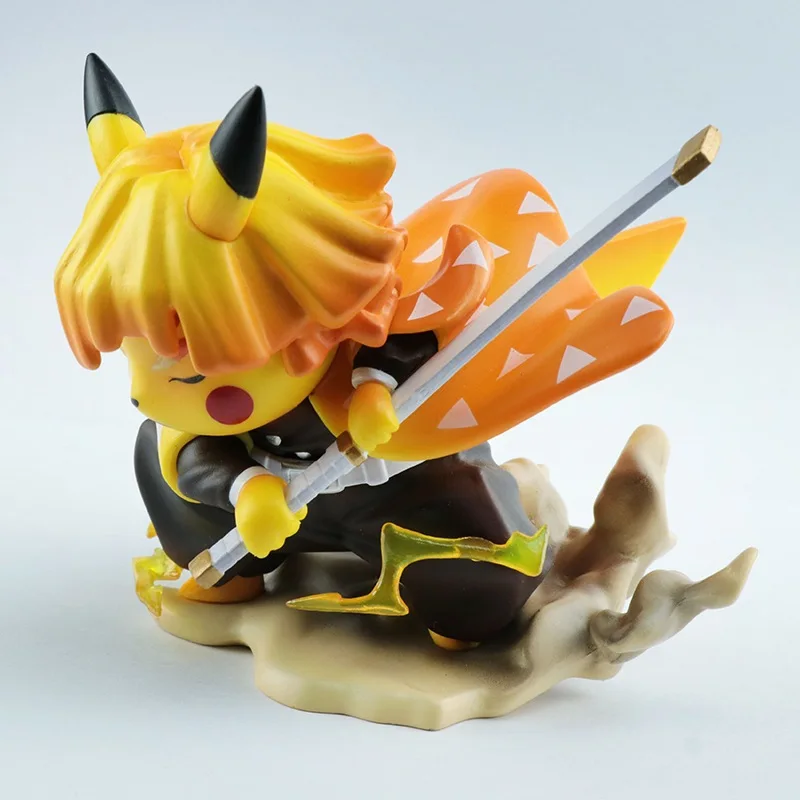 

Japanese Anime Flash Ghost Killing Blade Pokemon Pikachu Cos Cross-dressing Hand-made Model Car Ornaments PVC Material 0.3kg Toy