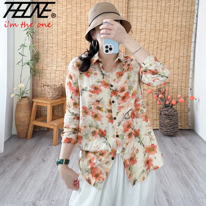 

Plus Size Blouse Women Shirts Korean Style Floral Flower Clothing Cotton Linen Print Shirt Retro Literary Camisas y Blusas Top