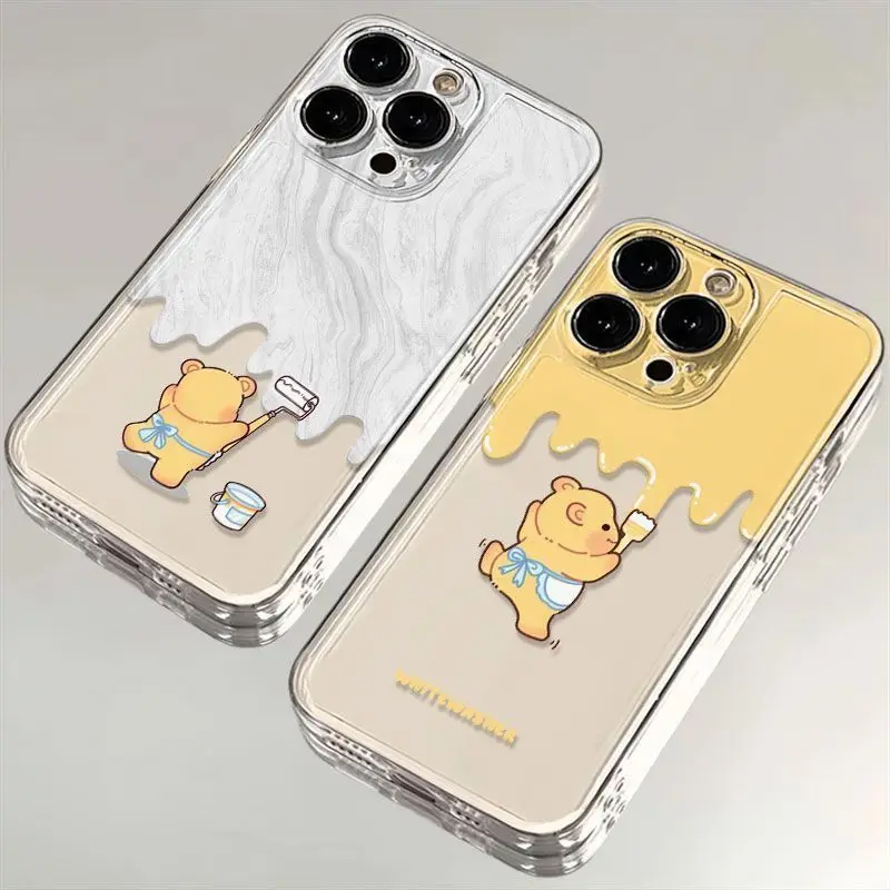Улучшенный прозрачный чехол для телефона iPhone 11 12 13 14 15 16 Pro Max Plus с рисунком медведя