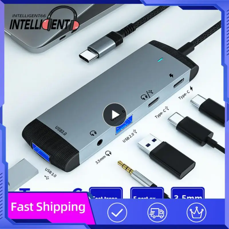 

5 In 1 Type-c Docking Station With Audio 3.5mm Usb 3.0 2.0 Data Transfer Portable Usb C Multiport Hub For Pc 480mbps Pd 60w