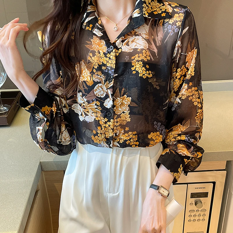 

Spring Autumn Elegant Office Long Sleeve Top Female Printing Blouses Women Fashion Shirts Ladies Casual Mujer Blusas ST158