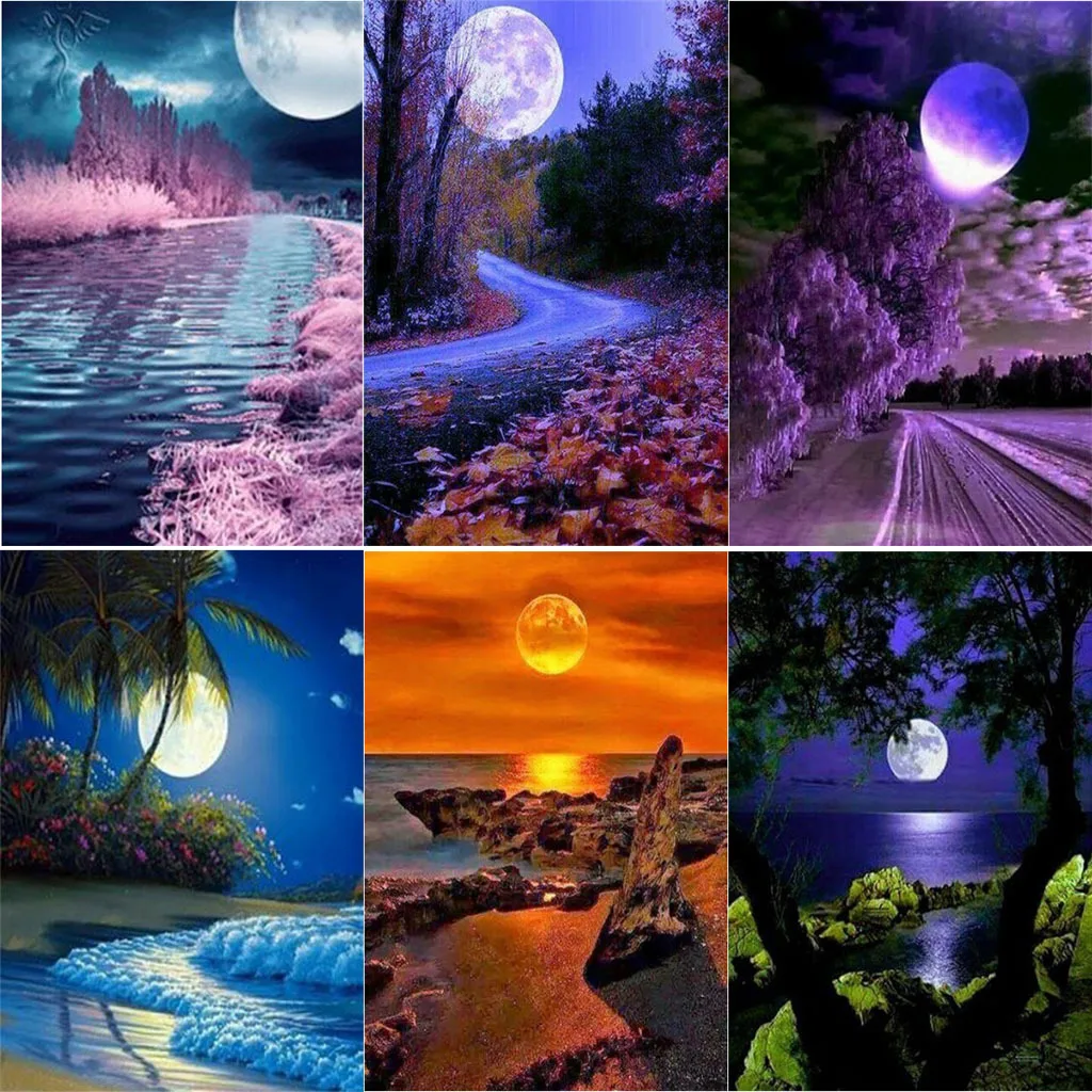 

2679-258,16 мультфильм цифровая картина маслом Луна ночная сцена наполнение подходит для взрослых ручная роспись костюм ручной работы дизайн