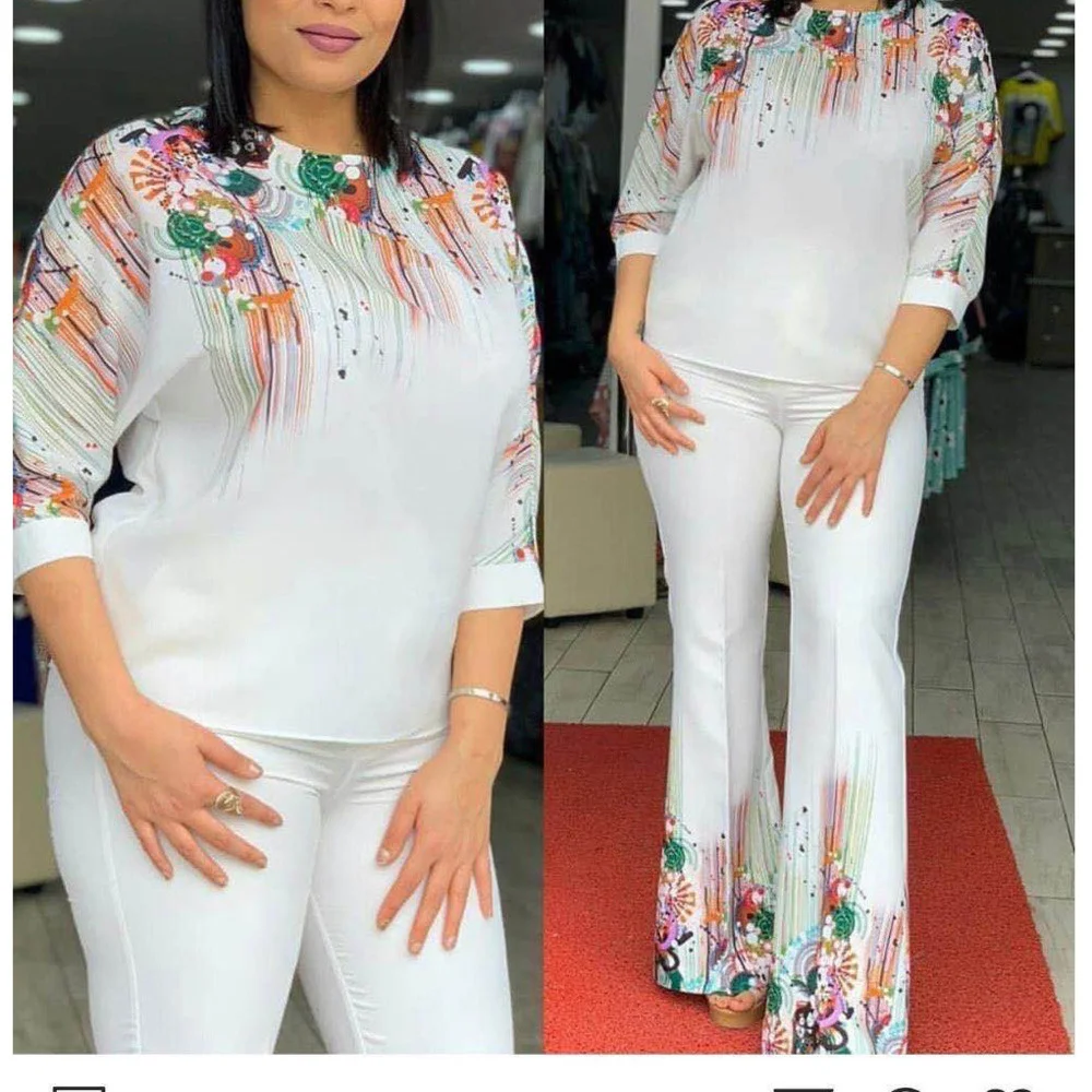 

Plus size Style 2021 Europe Lady Office Two-piece Suit African Casual Women's Trousers & Pants Two Piece Set