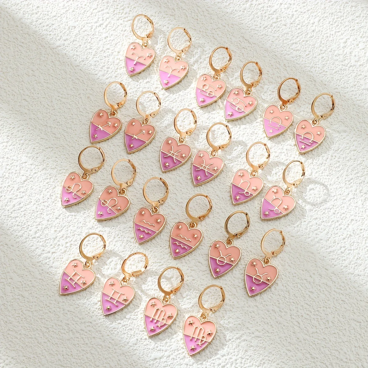 

New In Fashion Trend 12 Constellations Heart Shape Enamel Zodiac Earrings For Women