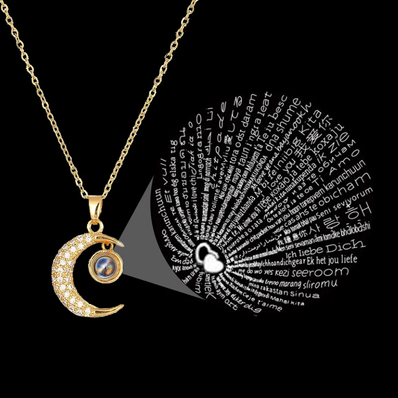 

2022 Trendy Classic Star Memory I Love You Necklace 100 Languages Projection Titanium Steel Clavicle Chain Pendant Moon Necklace