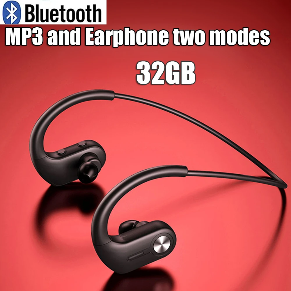 

MP3 Player Bluetooth 32GB Sporty Mini Music Player Wireless Ear-mounted Hanging S10 Earphones for Sport Audio Player