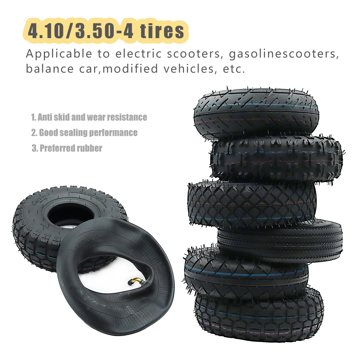 

4.10/3.50-4 Inner and Outer Tires 410/350-4 Pneumatic Wheels for Electric Scooters and Trolley Accessories 4.10-4 Tires