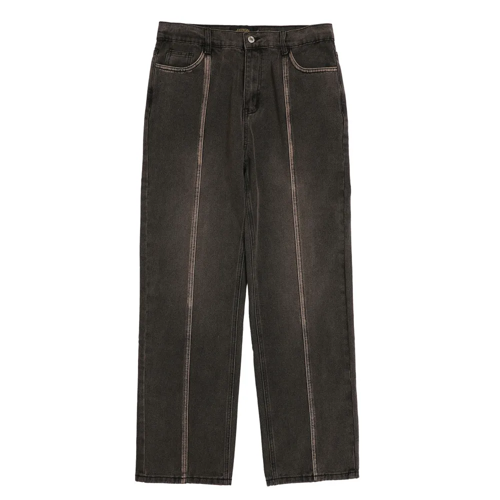 Straight Loose Wide-leg Pants Patchwork Men Jeans Fashion High Street Hip Hop Korean Style Trousers Retro Washed Pantalones