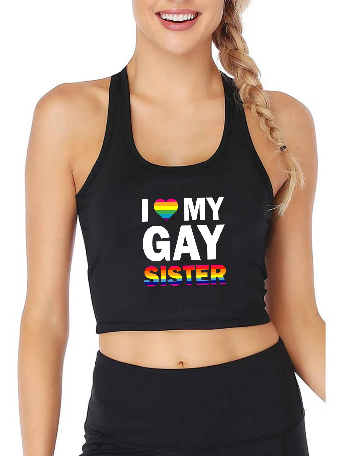 

Воздухопроницаемый облегающий топ с принтом I Love для геев и сестер, ЛГБТ гордость для геев, лесбиянок, летние спортивные тренировочные кроп-топы для йоги, жилет для спортзала