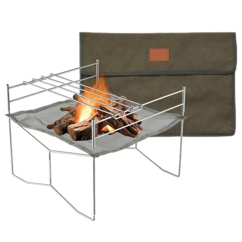 Folding Grill Mesh Fire Pit With Cooking Grate Ultra-light Incinerator Firewood Stove For Indoor Outdoor Wood Burning Traveling