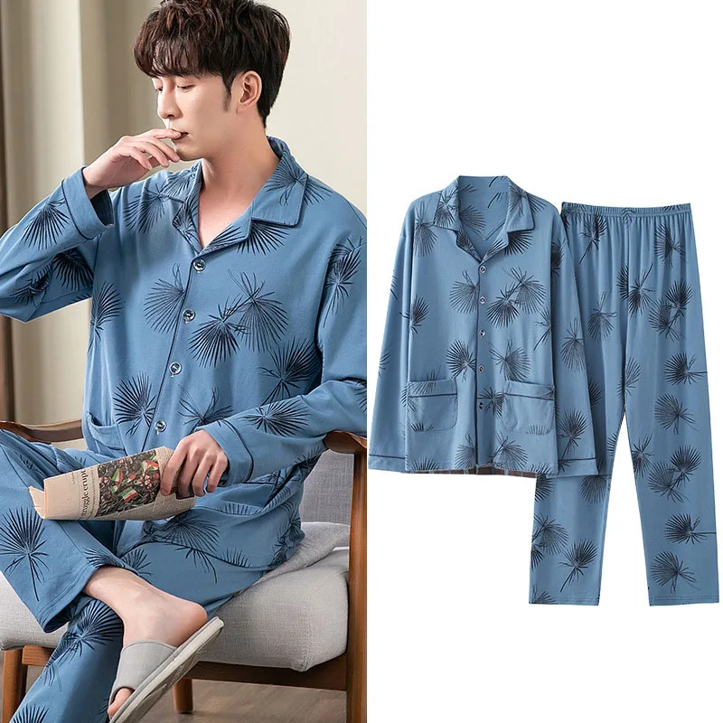 Men's Spring Winter Pajamas Sets Luxury Clothing Night Clothes Comfortable Concise Style Sleep Lounge Wear Room Plaid Pajamas