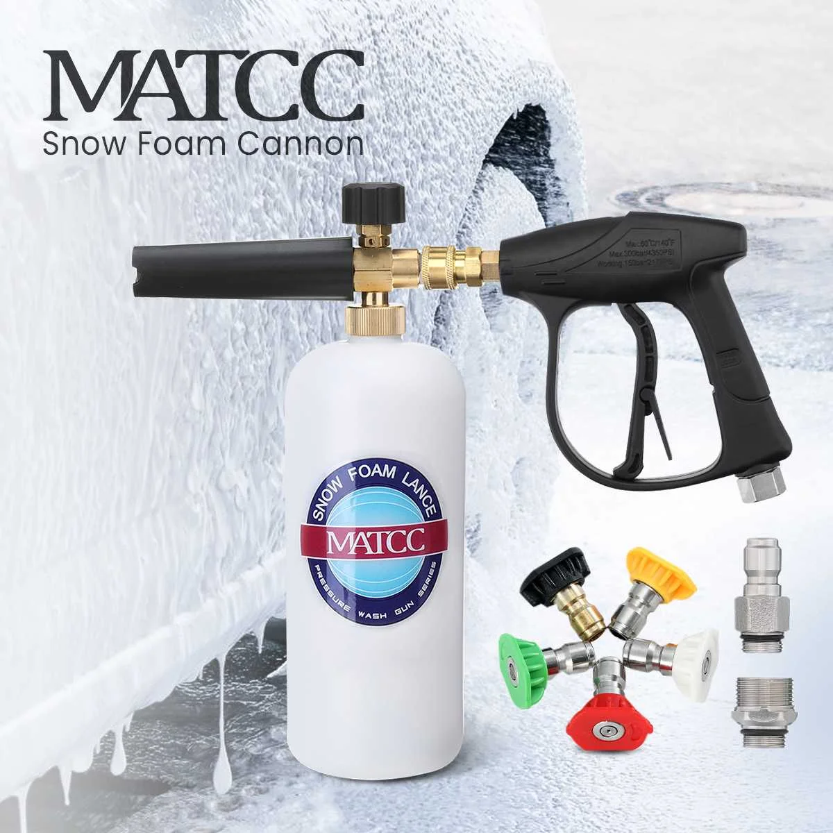 

MATCC 200Bar 5 Nozzles Snow Foam Gun 1/4" Quick quick connector Foam Lance Car Washer Pressure Washer Gun Soap Lance Sprayer