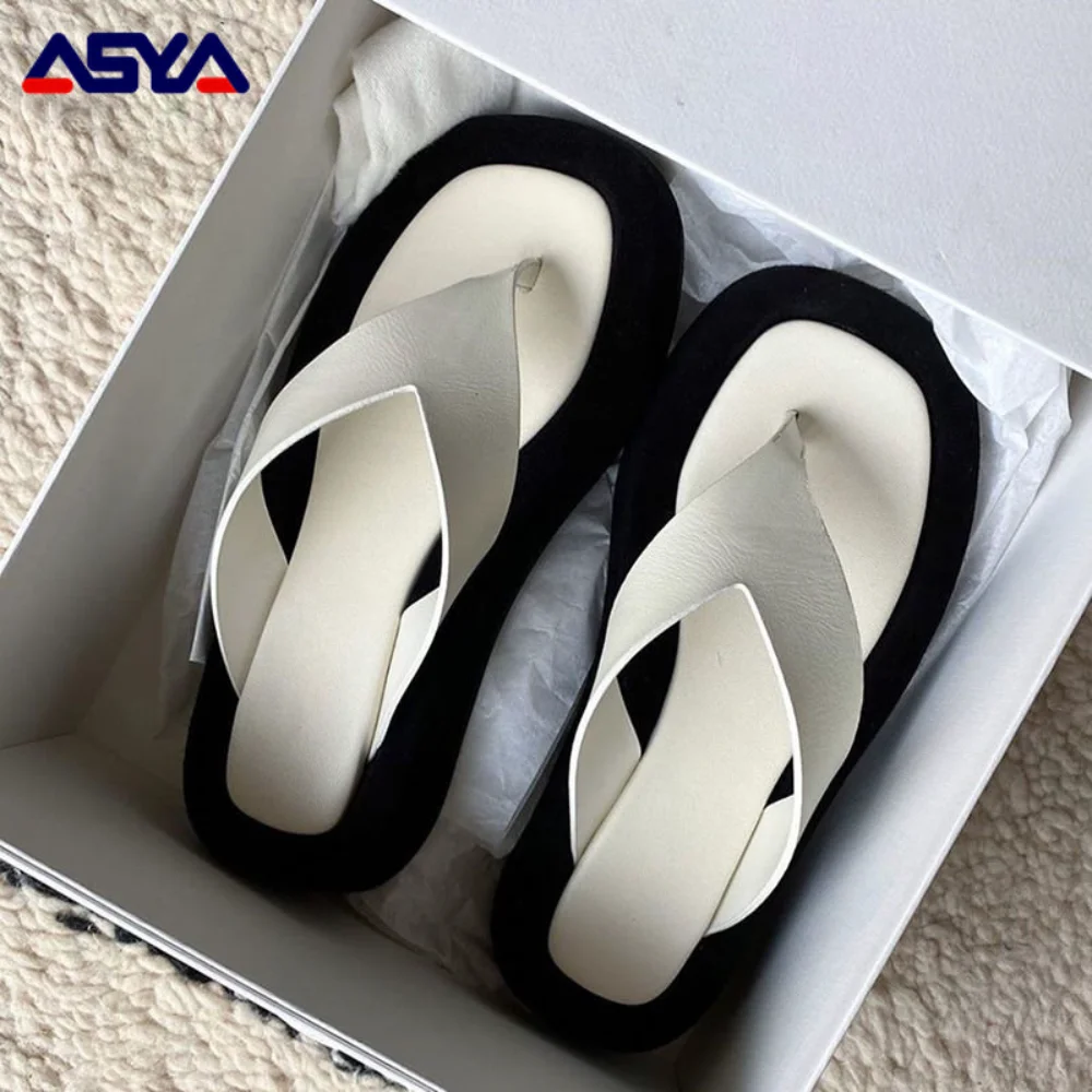 ASYAPOY Slippers Bottom Color Matching Flip-Flops Summer New All-Matching Non-Slip Beach Ladies Sandalia