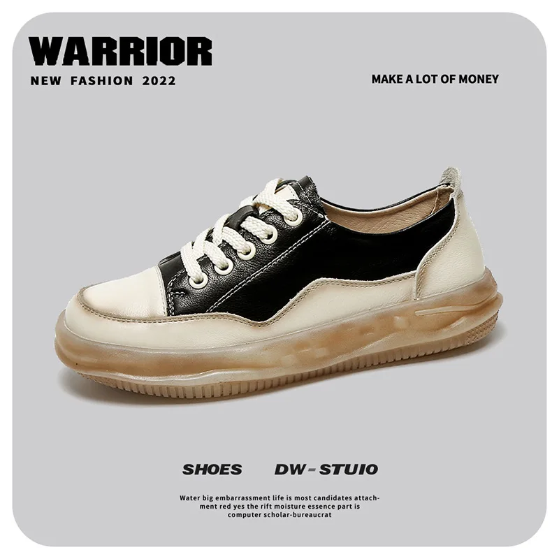 

2022 Spring Top Layer Cowhide Casual Women's Lace-up Color-blocking Soft Bottom Soft Surface Retro Flat Dirty Shoes