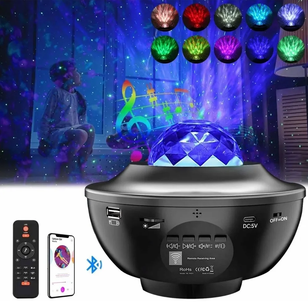 

USB Bluetooth дистанционное управление водяной знак музыка прикроватный светильник Ник светодиодсветодиодный RGB цветная лазерная проекция звез...