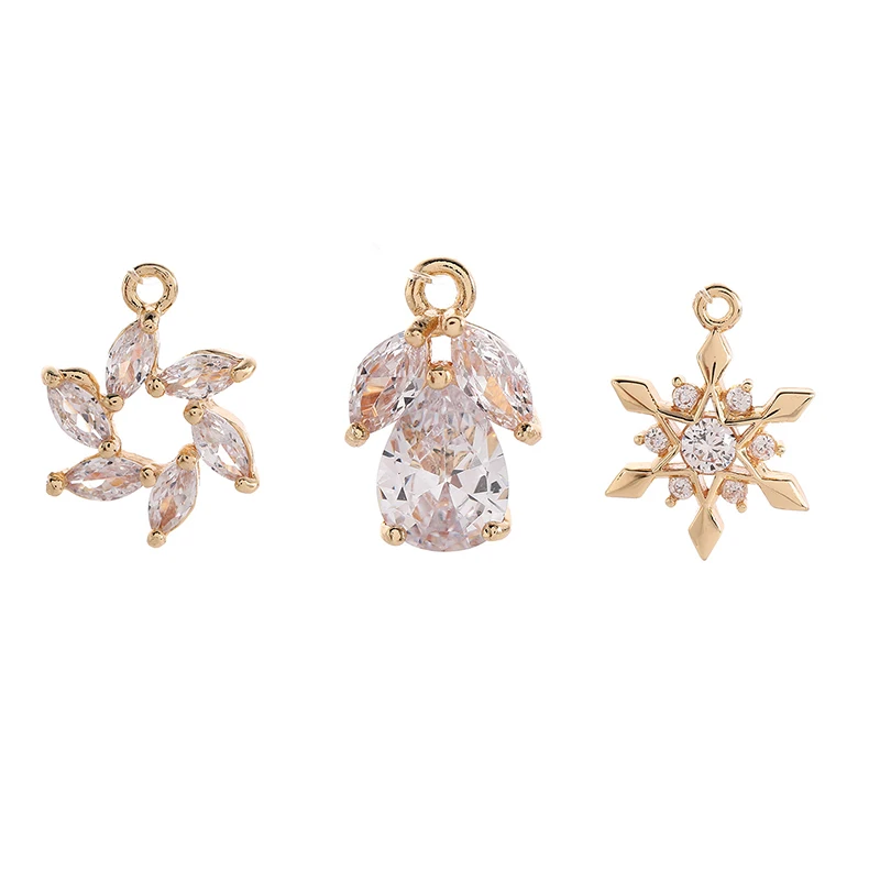 

3Pcs Real Gold Plated Charms Snowflake Charms Daisy Flower Pendant For Jewelry Making DIY Earring Necklace Accessories Wholesale