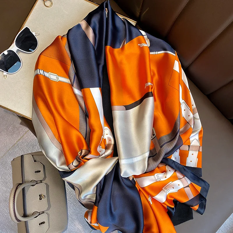 

2023 дизайнерский шейный платок с принтом, женский шелковый шарф, Женский Летний большой пляжный шейный платок, Женская бандана, фуляр