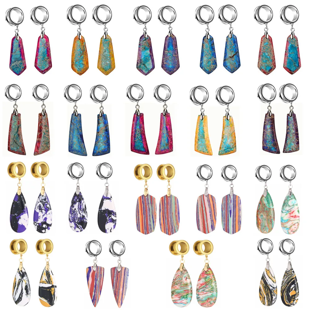 

Эспандер для ушей Leosoxs в богемном стиле, в полоску, Императорский камень, серьги неправильной формы радужного цвета, ювелирные изделия для пирсинга тела, 1 пара