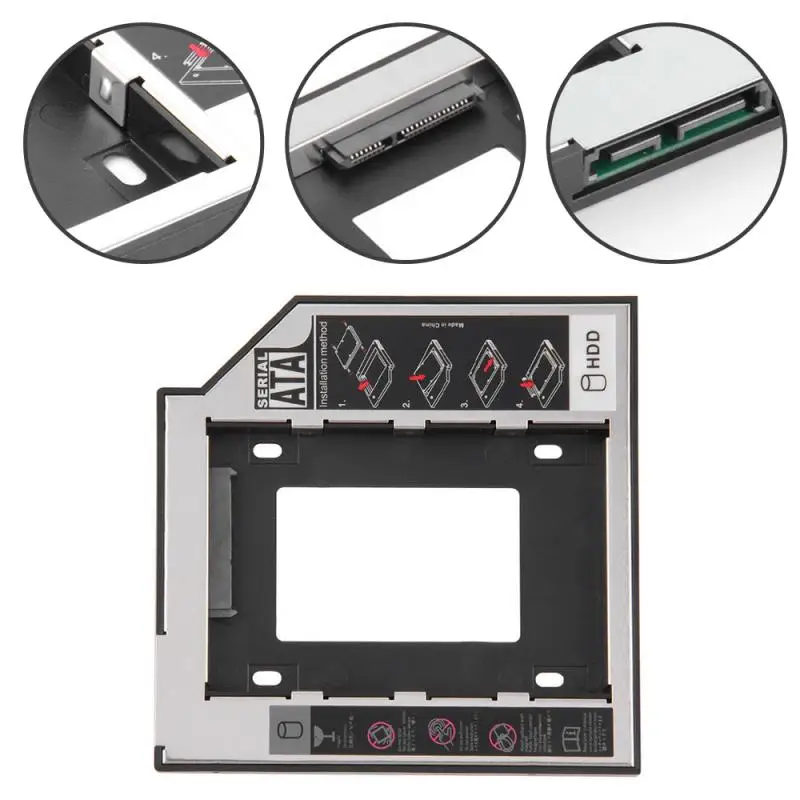 

9,5 мм 2nd HDD Caddy SATA интерфейс Алюминиевый материал 3.0 коробка для жесткого диска корпус DVD адаптер SSD для ноутбука