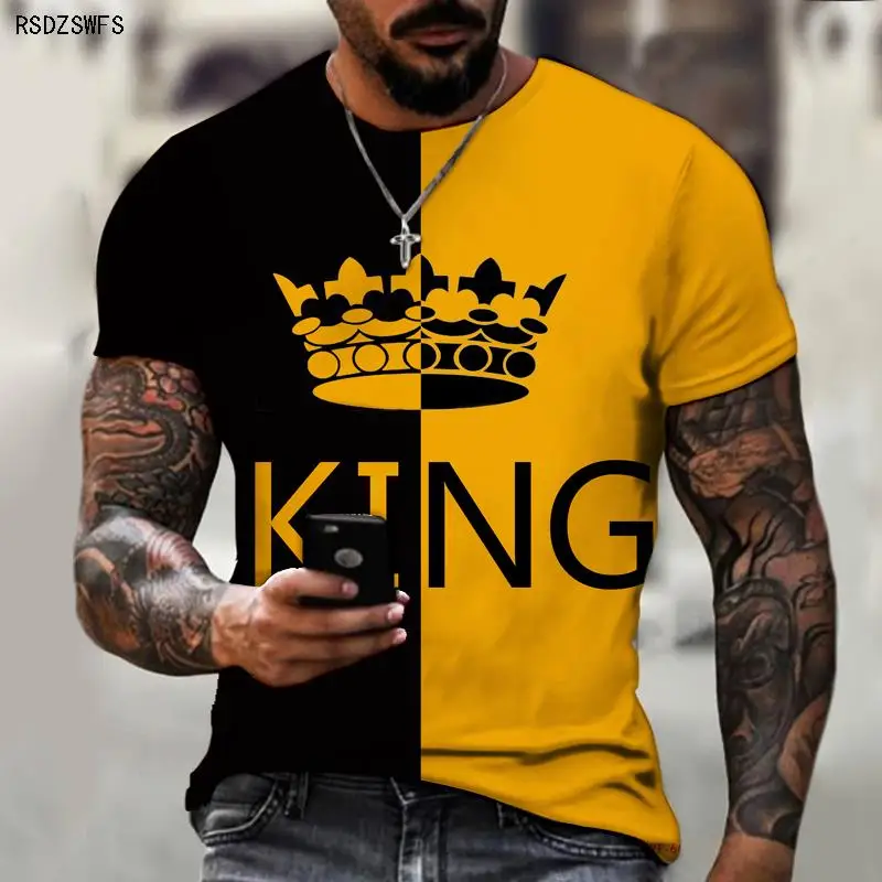

2023 New Retro Style Men's Shirt Crown King KING 3D Print O-Neck T-shirt High-quality Street Fashion Men Clothing Oversized Tops