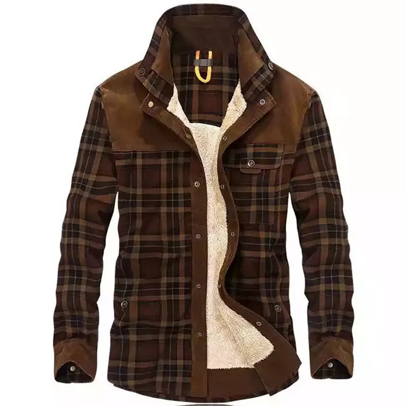 2022 Autumn/winter Spot Casual Cotton Brown Three-dimensional Bag Youth Thickened Loose Single Breasted Motorcycle Shirt