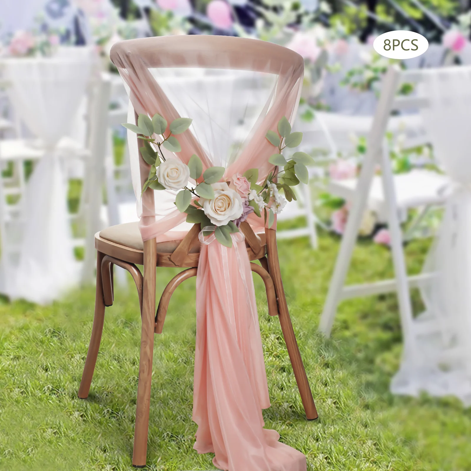 8pcs Wedding Chair Flower Aisle Chair Back Floral for Wedding Birthday Banquet Decor Chair Cover