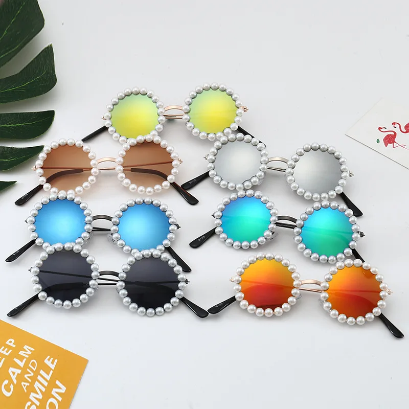 

New sticky Pearl children's sunglasses B138 spot fashion baby street beat tide round glasses wholesale