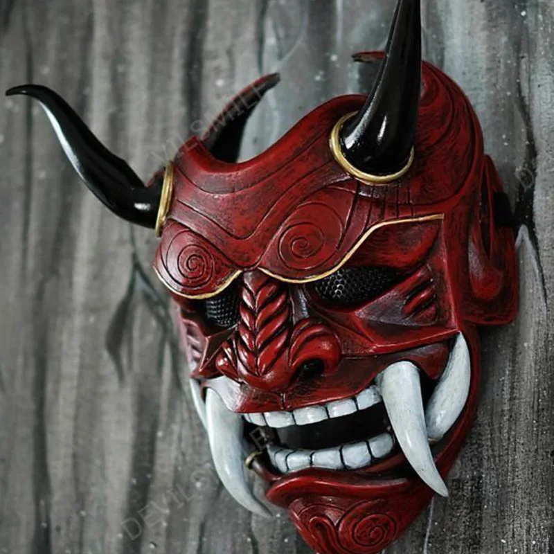 Фото Маска Hannya Demon Japanese Oni Samurai Noh Kabuki Red Prajna, латексные маски для взрослых унисекс, реквизит для косплея на Хэллоуин №1