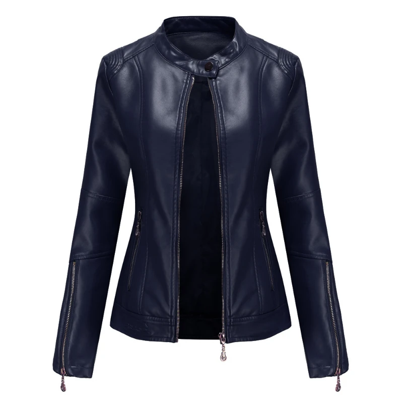 New fashion women's leather clothes PU leather short coat stand collar jacket women's spring and autumn thin leather jacket gram