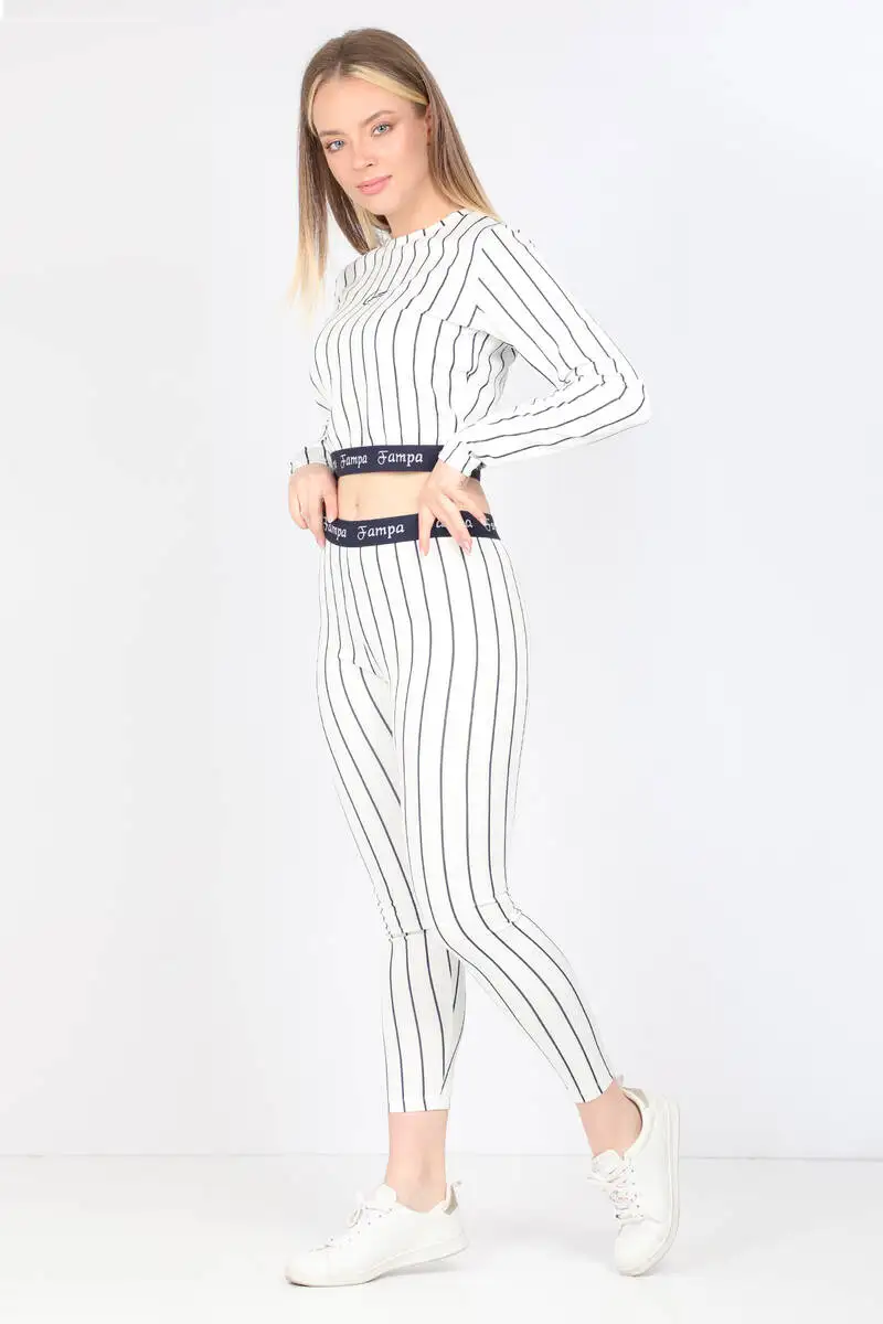 Womens Navy Striped Long Sleeve Leggings Set