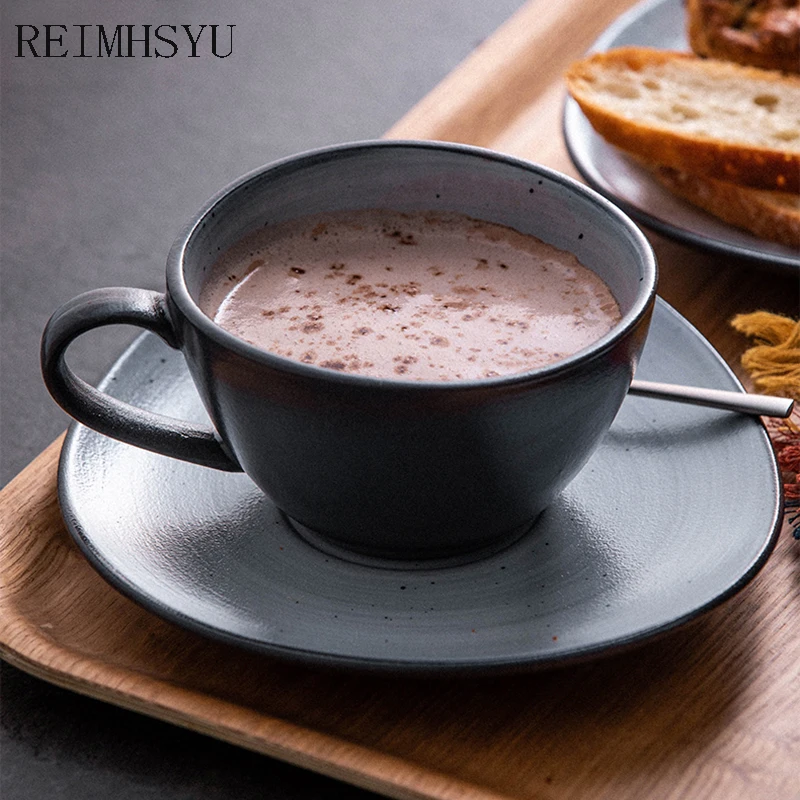 

Japanese Style Retro Stoneware Series 200ml Milk Coffee Tea Cups And Saucer Office Couple Water Breakfast Mug Drinkware Sets