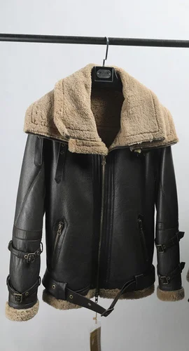 

100% Real Leather Jacket Men Sheepskin Jackets for Men Motorcycle Jacket Pure Lamb Fur Coat Male Flight Suit Winter Outwear FCY