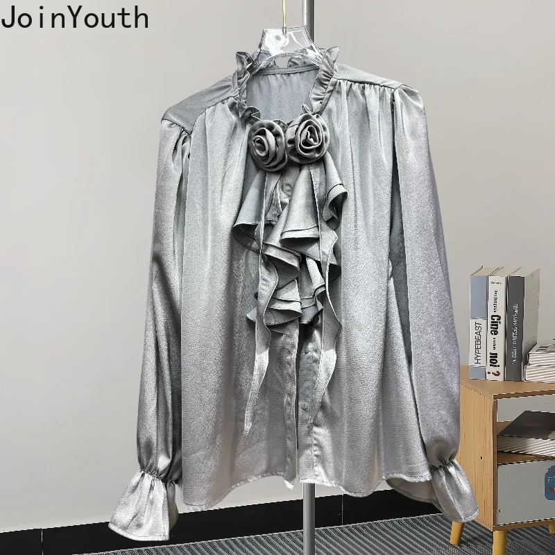 Темпераментные топы корейские элегантные блузки для женщин рубашки с пышными