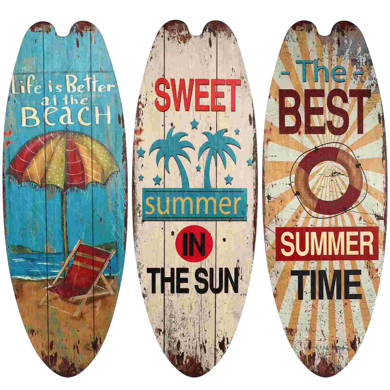 

3 Pcs Plaque Surfboard Wooden Sign Beach Vacation Outdoor Summer Decor Decorative Decoration