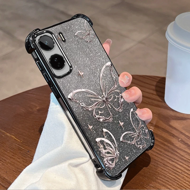 Фото Чехол с блестящим покрытием для Vivo T5 Pro, TPU, противоударный, с узором в виде бабочек, защита углов. №4