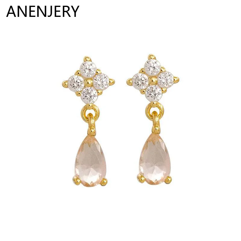 

S925 Fashion Two Tone Pendant Drop-Shaped Earrings Women's Orange Pink Pear Shaped Gift For Mom