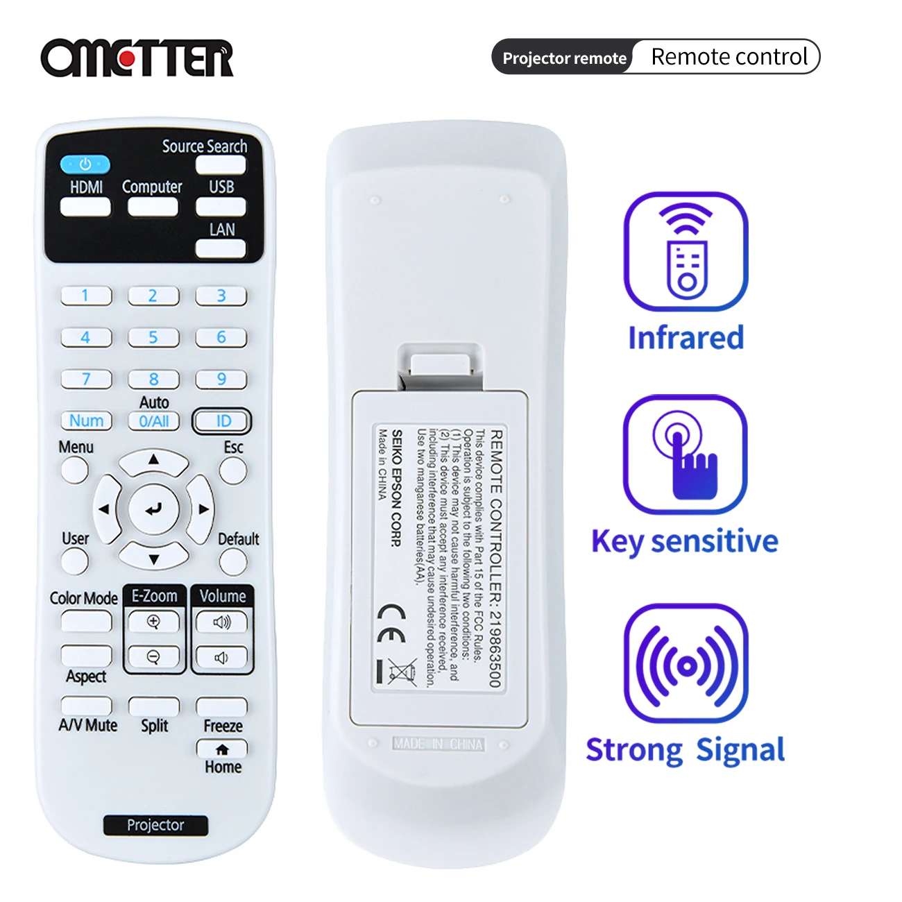 

Suitable for EPSON Projector Remote Control 219863500 CB-E10 CB-E01 W06 52 X06E with ID Function /972/X49/X06/W52 FH06