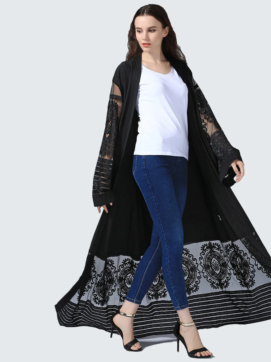 ИД Мубарак Дубай абайя Турецкая сетка Abayas для женщин мусульманский модный хиджаб платье мусульманская одежда кафтан кимоно кардиган