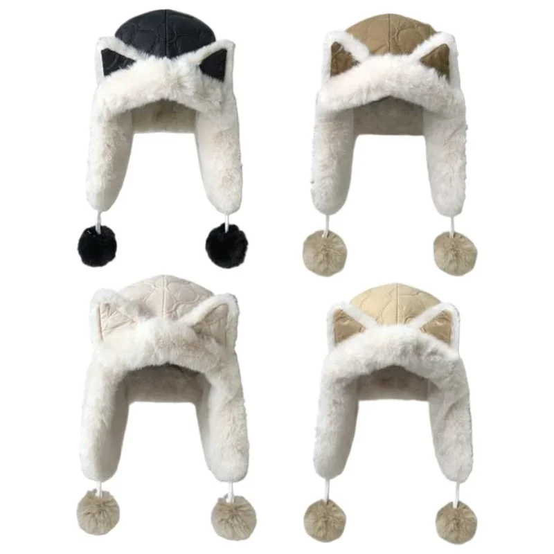 Милая плюшевая шапка с лисьими ушками женская зимняя утолщенная теплая