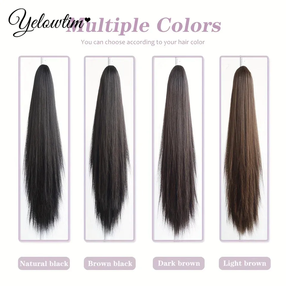 Синтетические длинные прямые волосы на заколке для наращивания хвоста
