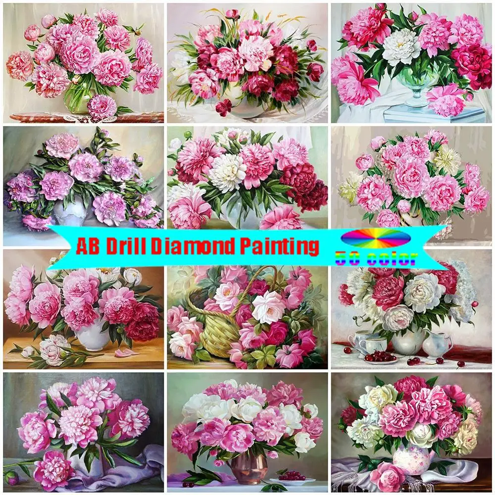 

AB Dirll 5D DIY Diamond Embroidery Peony Cross Stitch Mosaic Full Diamond Painting Flower Rhinestone Picture Home Decor