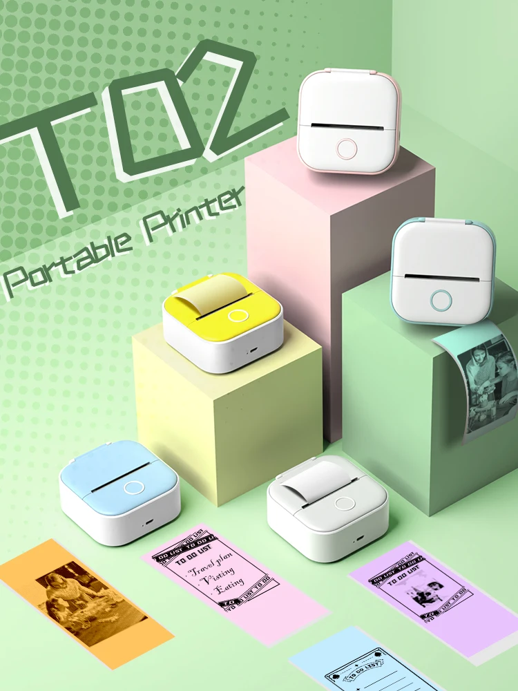 Phomemo T02 Mini Portable Printer Thermal Printing 53mm Sticker Wireless Inkless Mini Pocket Printer Self-adhesive Label Printer