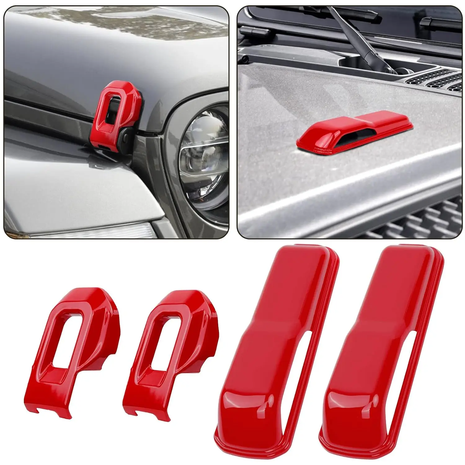 

4 шт., защелка капота, кронштейны, крышка шарнира капота двигателя, набор крышек для Jeep Wrangler JL JLU Gladiator JT 2018-2024+, наклейки