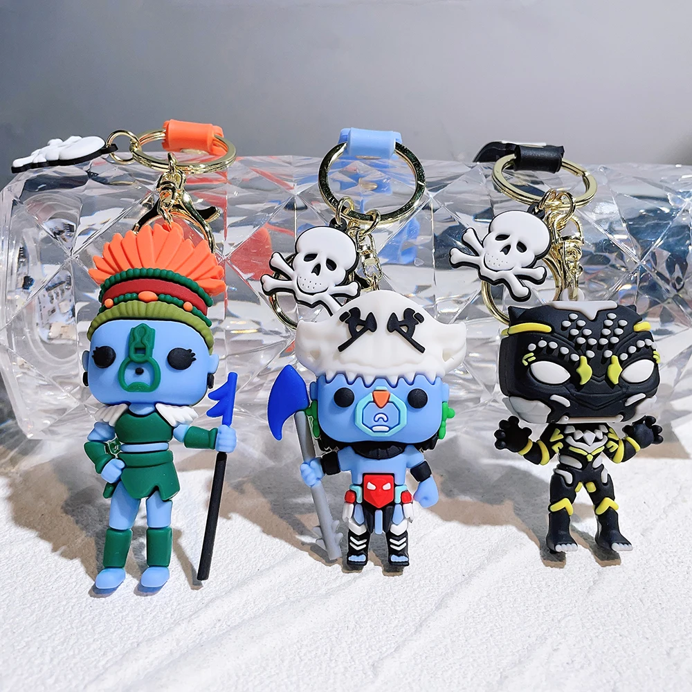 Marvel Superhero Black Panther Keychains Avengers Action Figure Pendant Keyholder Cartoon Anime Doll Keyrings Car Key Chains