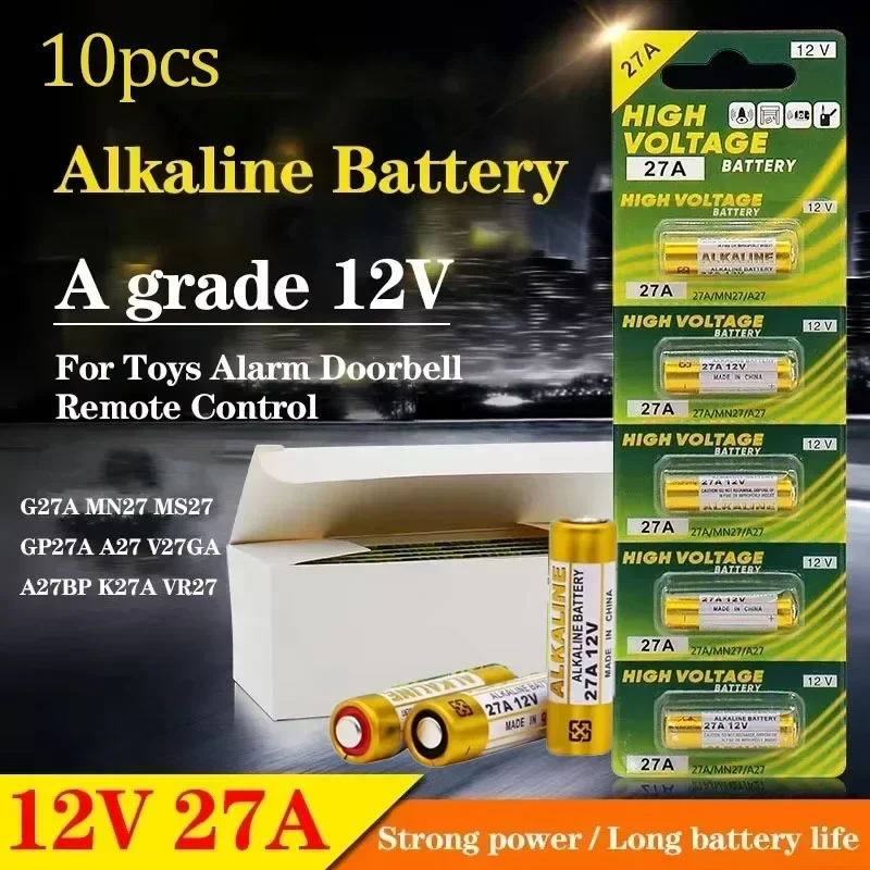10 шт. 12 В 27 А A27 сухая щелочная батарея подходит для дверного звонка автомобильной