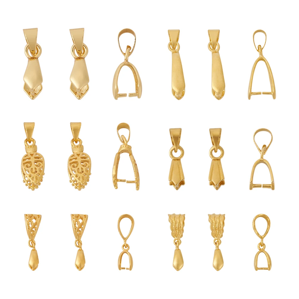 

Pandahall 48Pcs Mixed Shape Gold Color Brass Ice Pick Pinch Bails Pendant Clips Clasp Hook Jewelry Findings Accessories