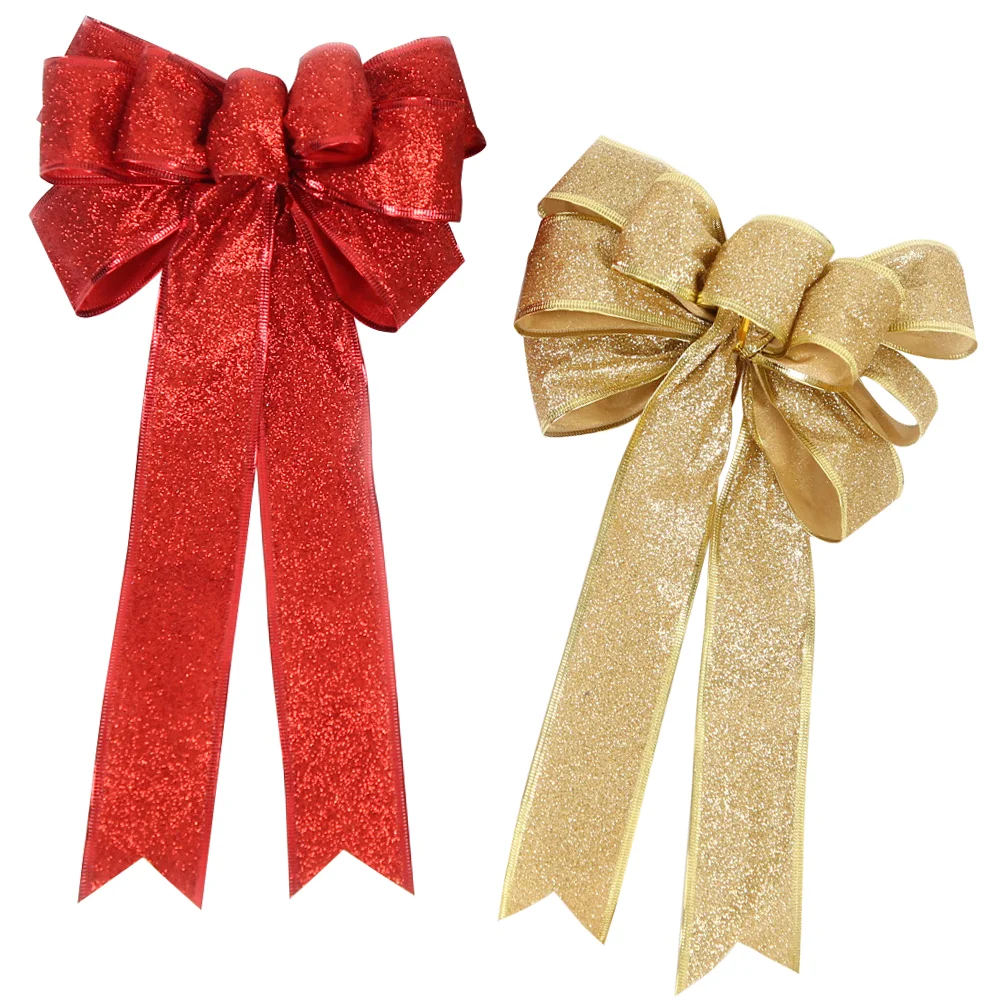

1 Pair Large Size Red Golden Christmas Tree Bowknots Gift Box Wrapping Bowknots