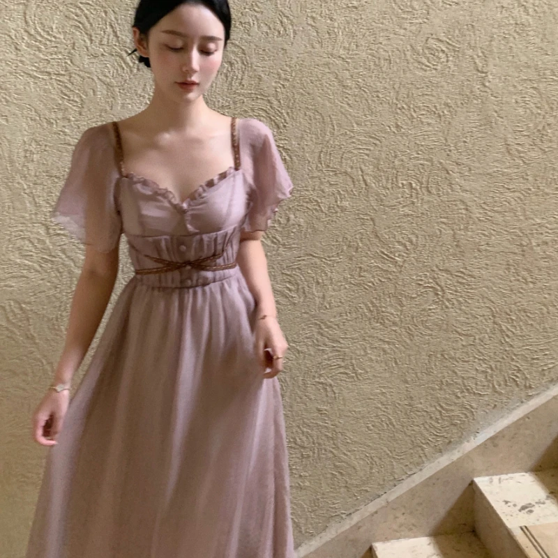 

Женское бальное платье на бретелях, фиолетовое лоскутное платье с оборками, Элегантное летнее длинное платье Y2k